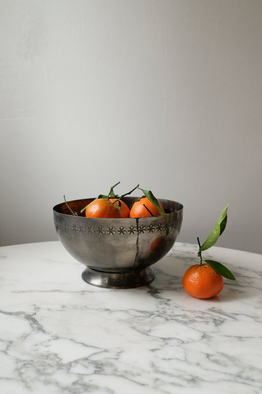 pewter floral footed bowl