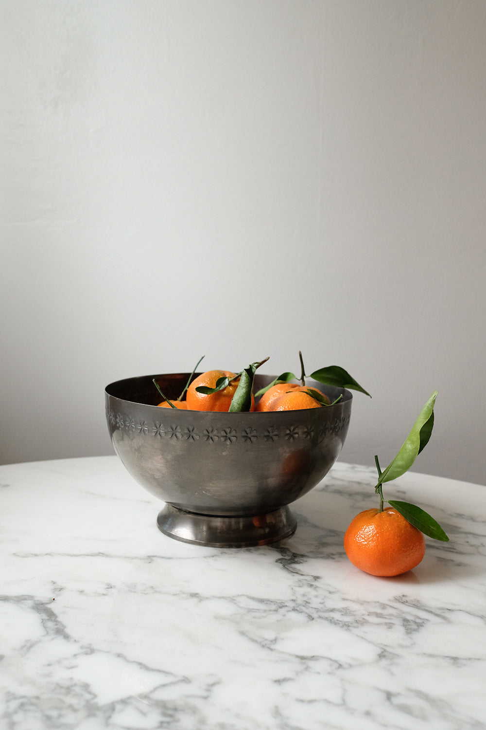 pewter floral footed bowl