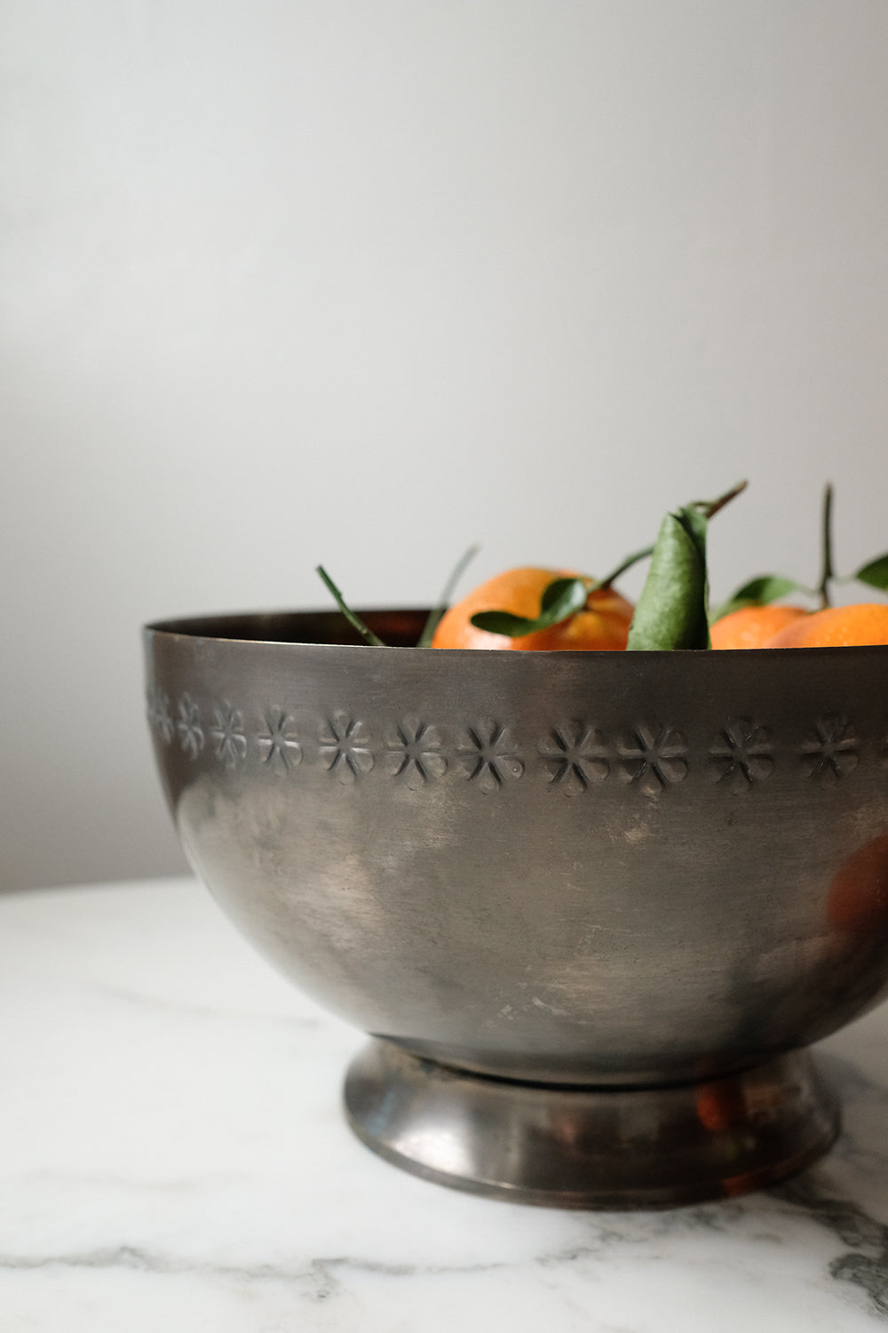 pewter floral footed bowl