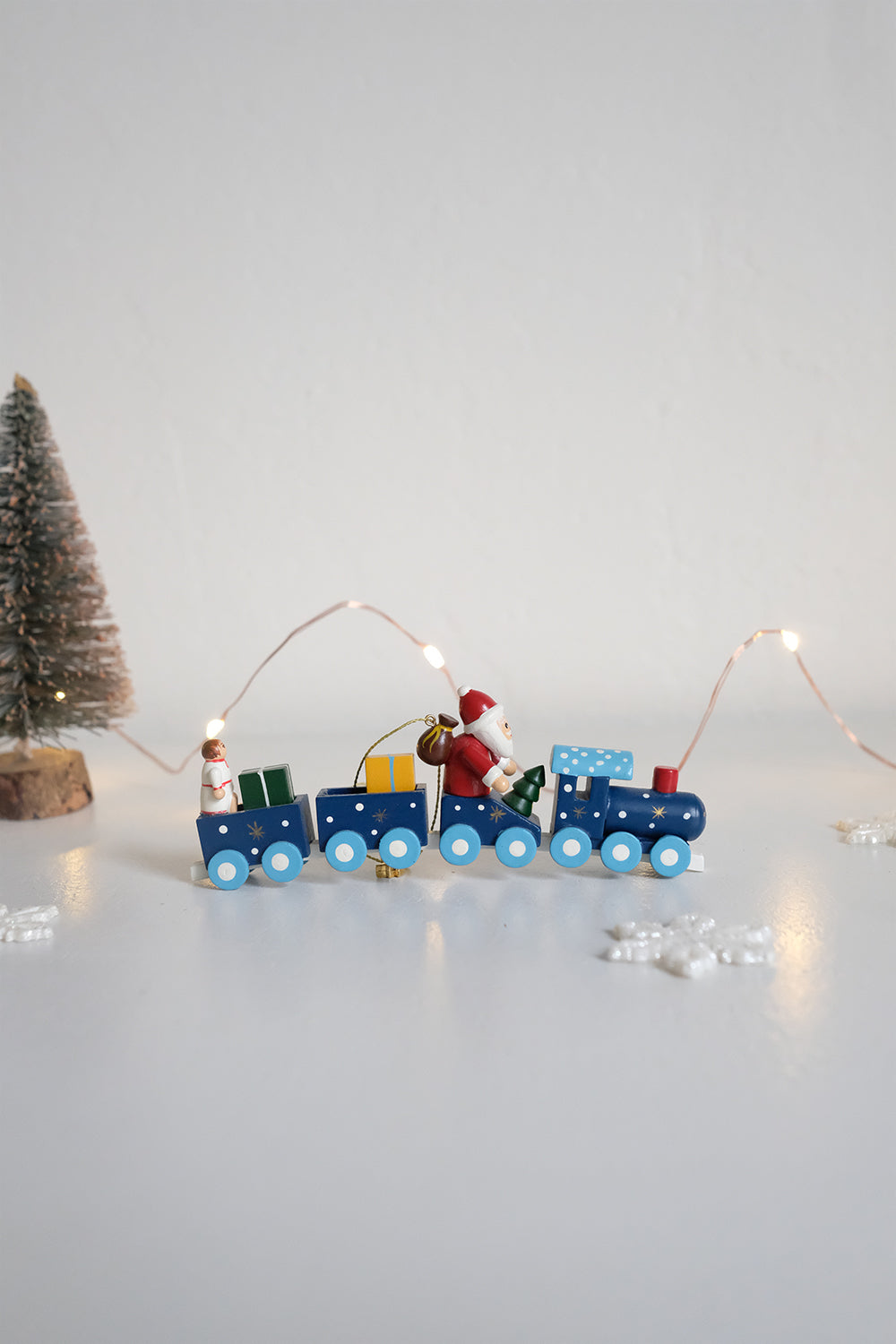 wooden train with Santa ornament