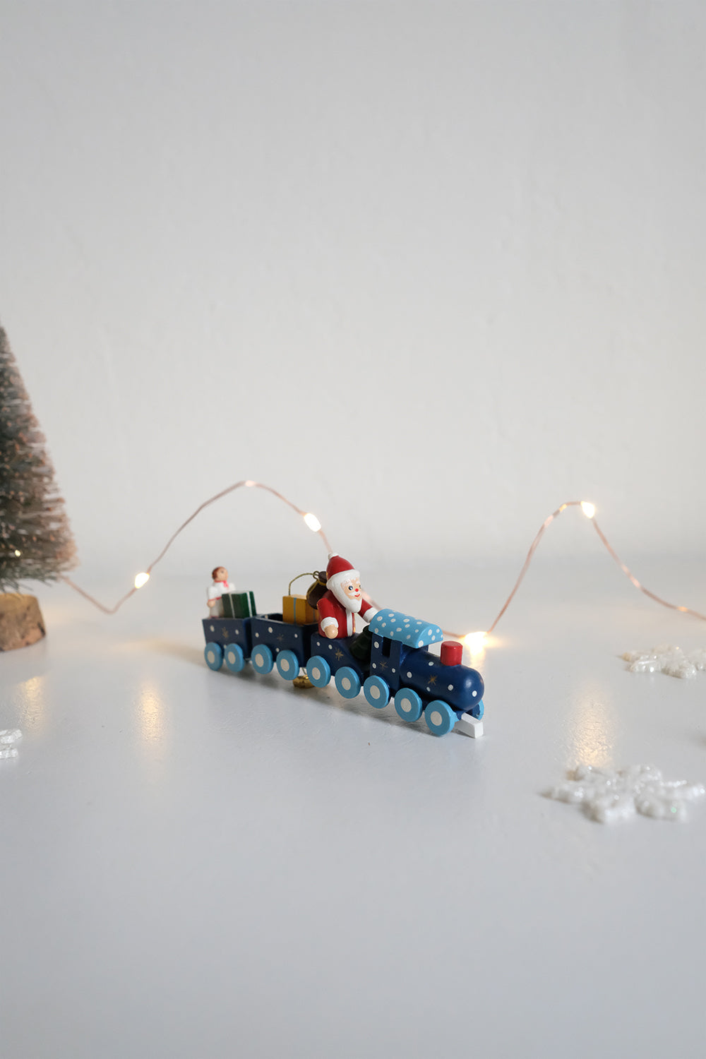 wooden train with Santa ornament