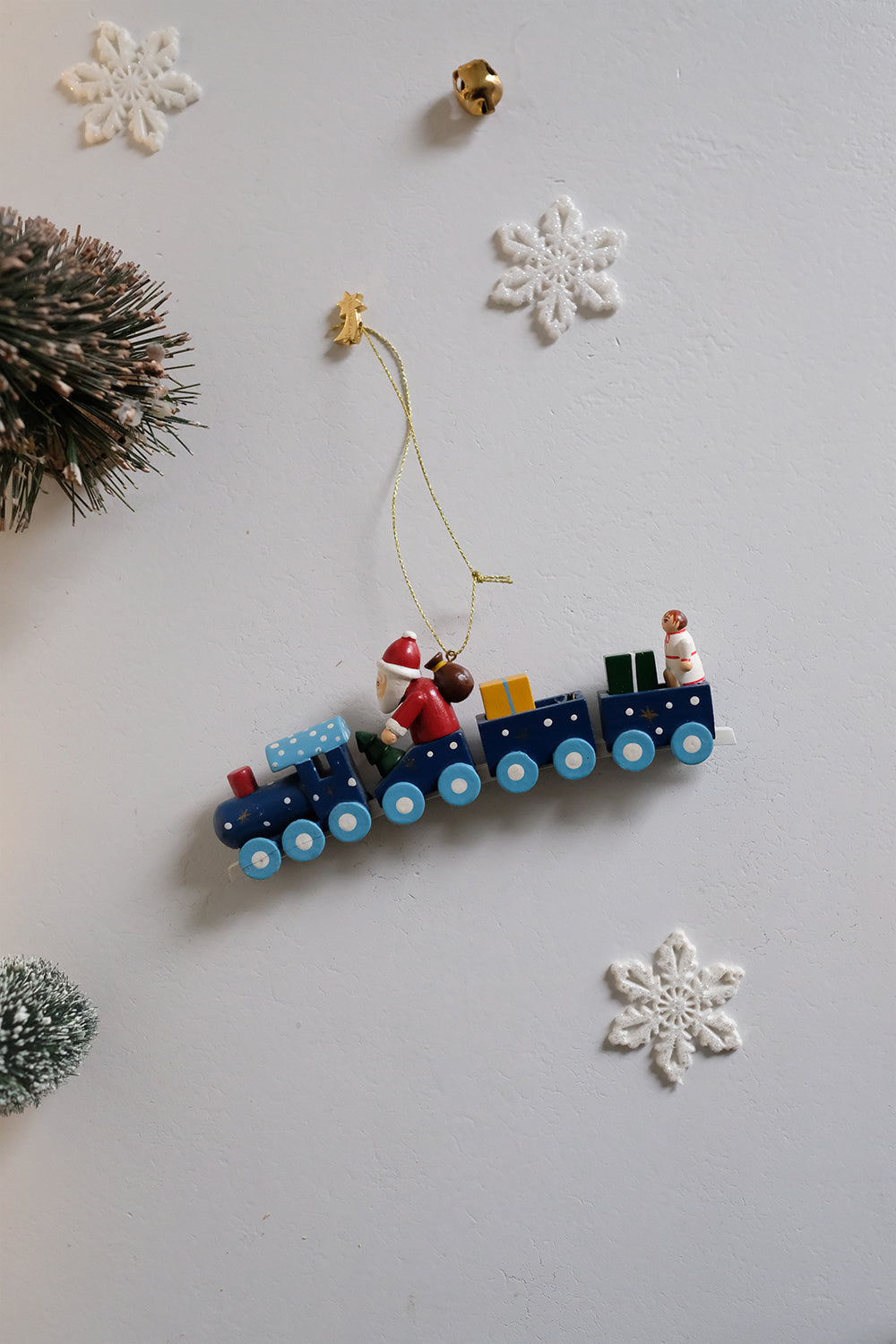 wooden train with Santa ornament