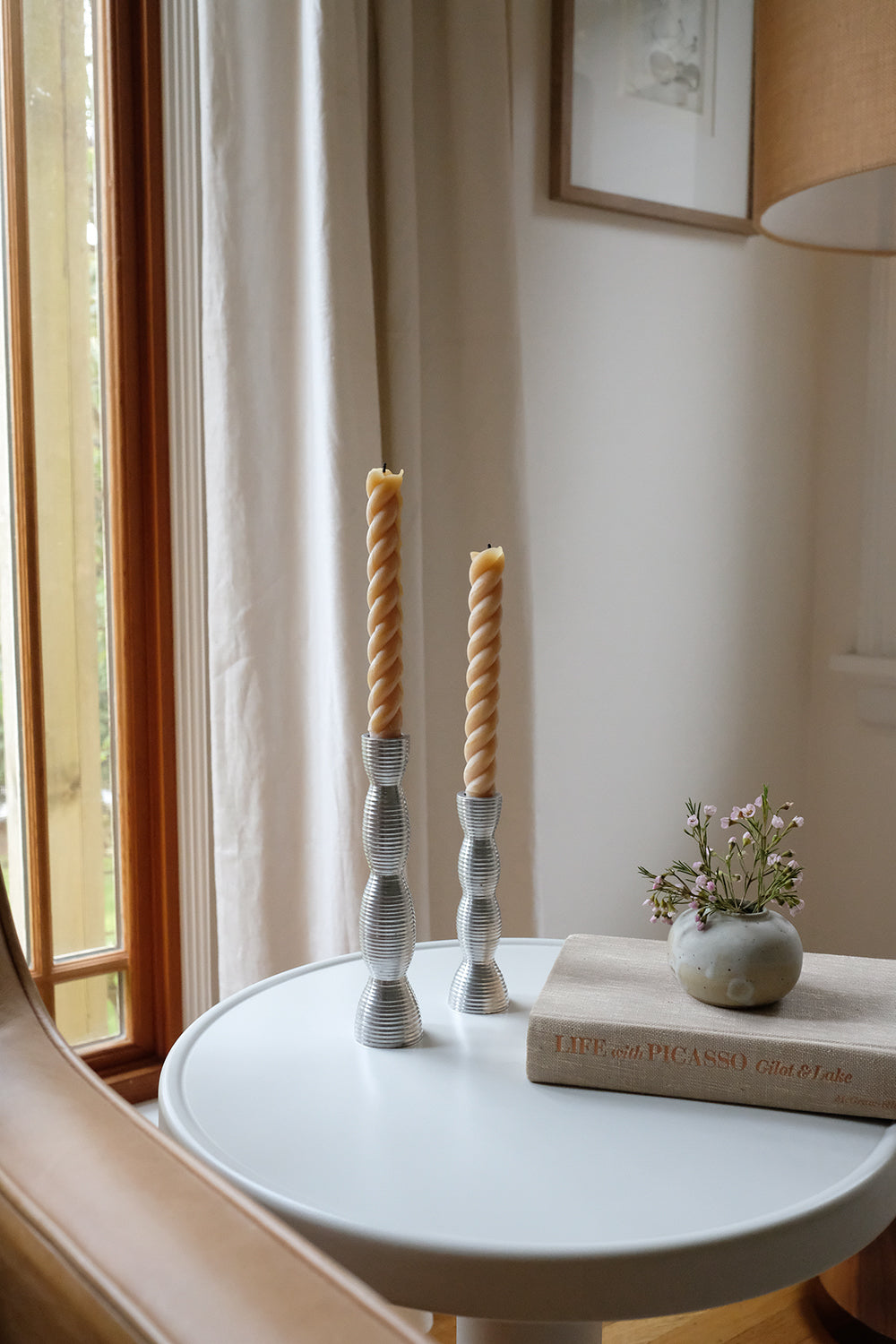 silver metal candlesticks