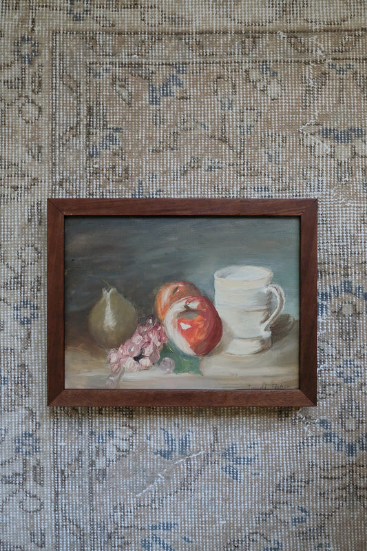 "still life with pear and apples"