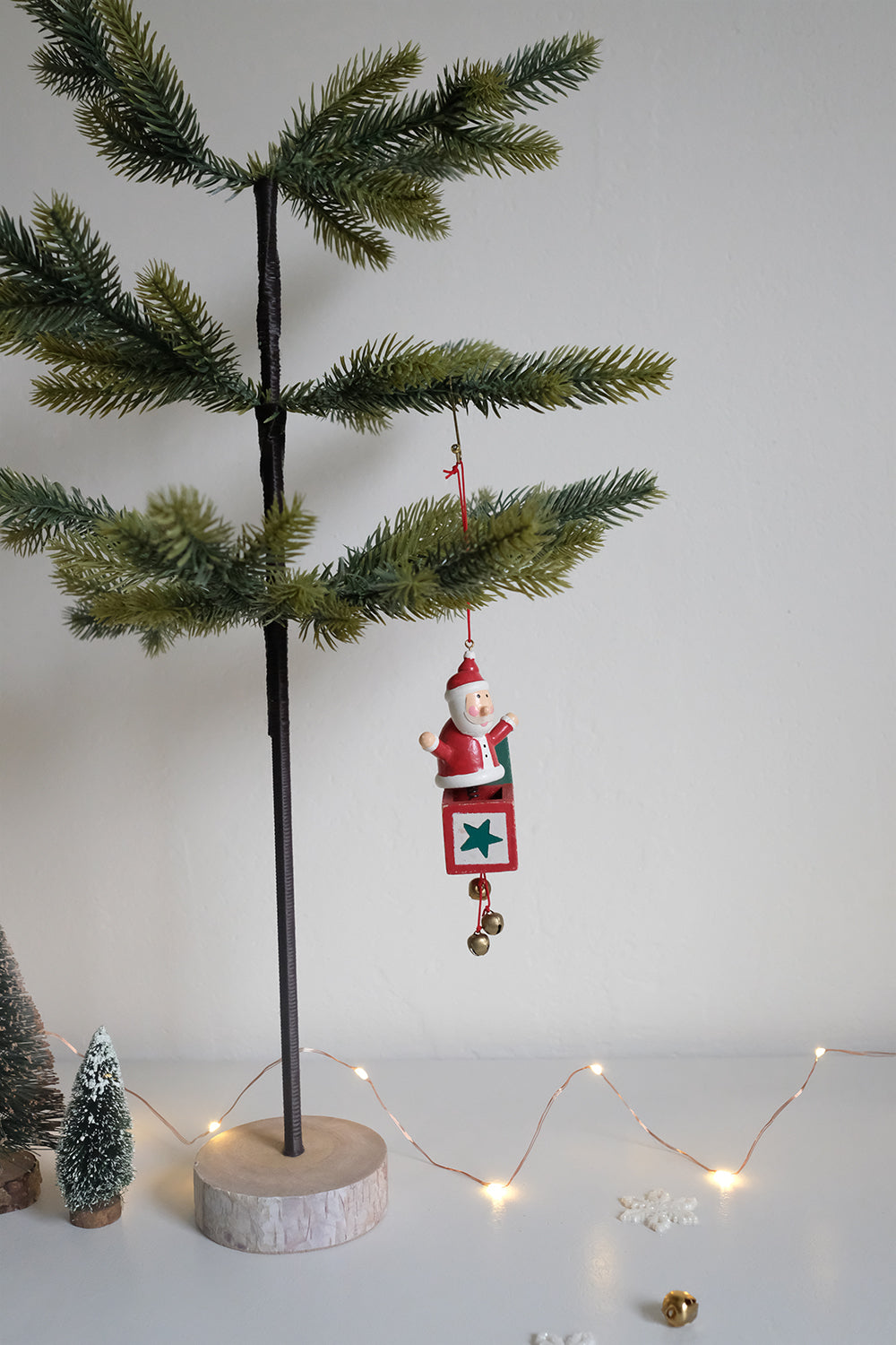 wooden toybox santa ornament