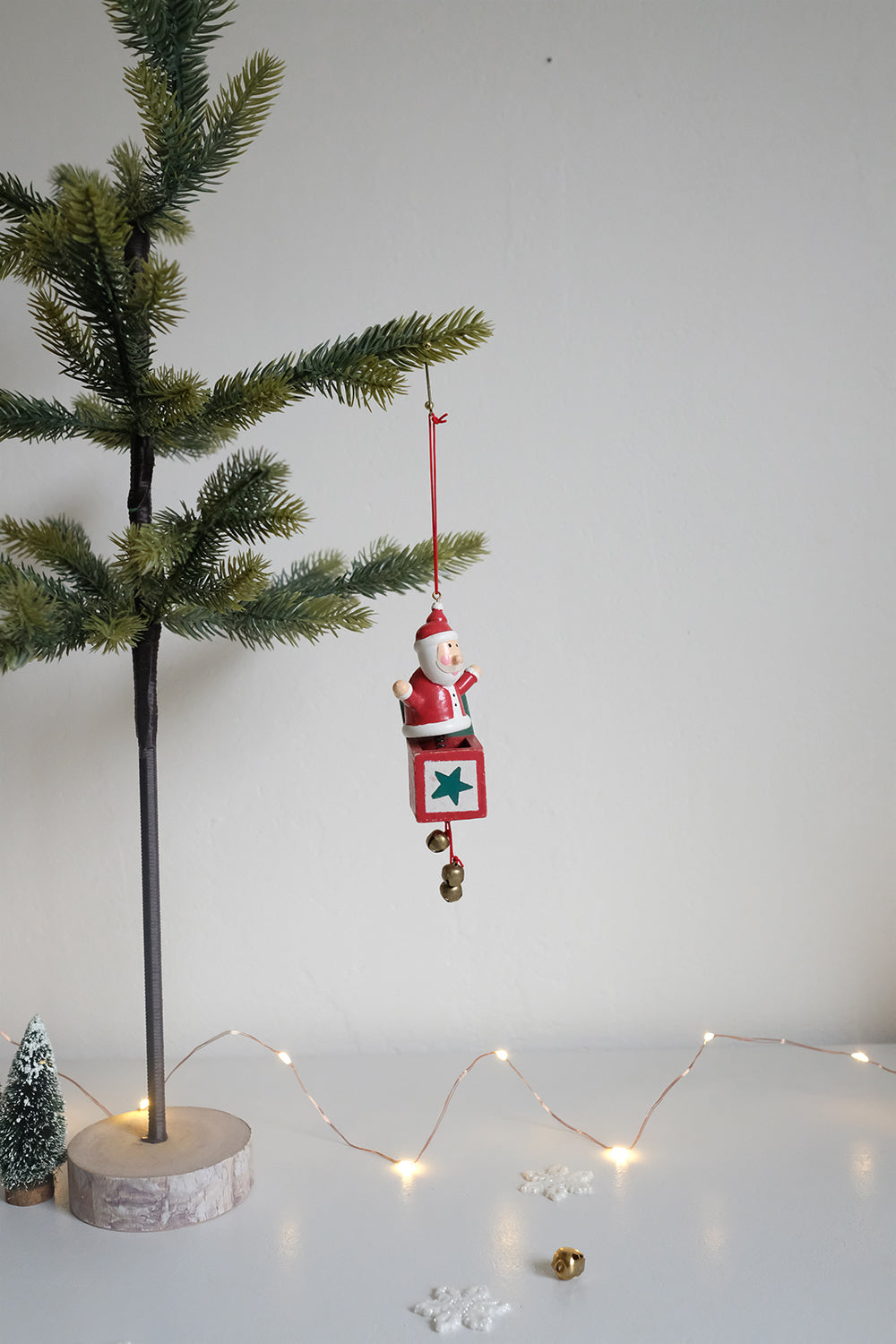 wooden toybox santa ornament