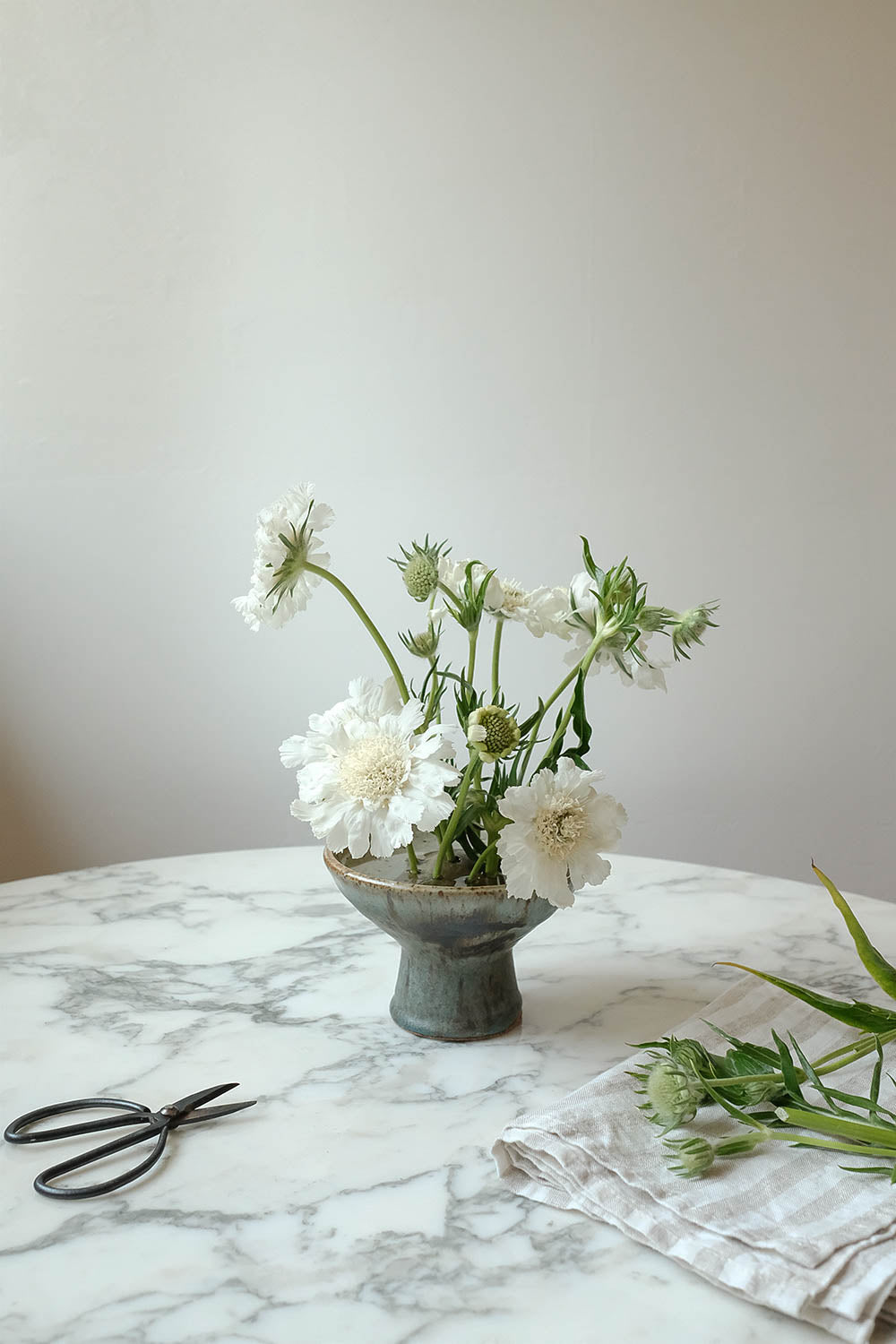 handmade ikebana vase with brass flower frog