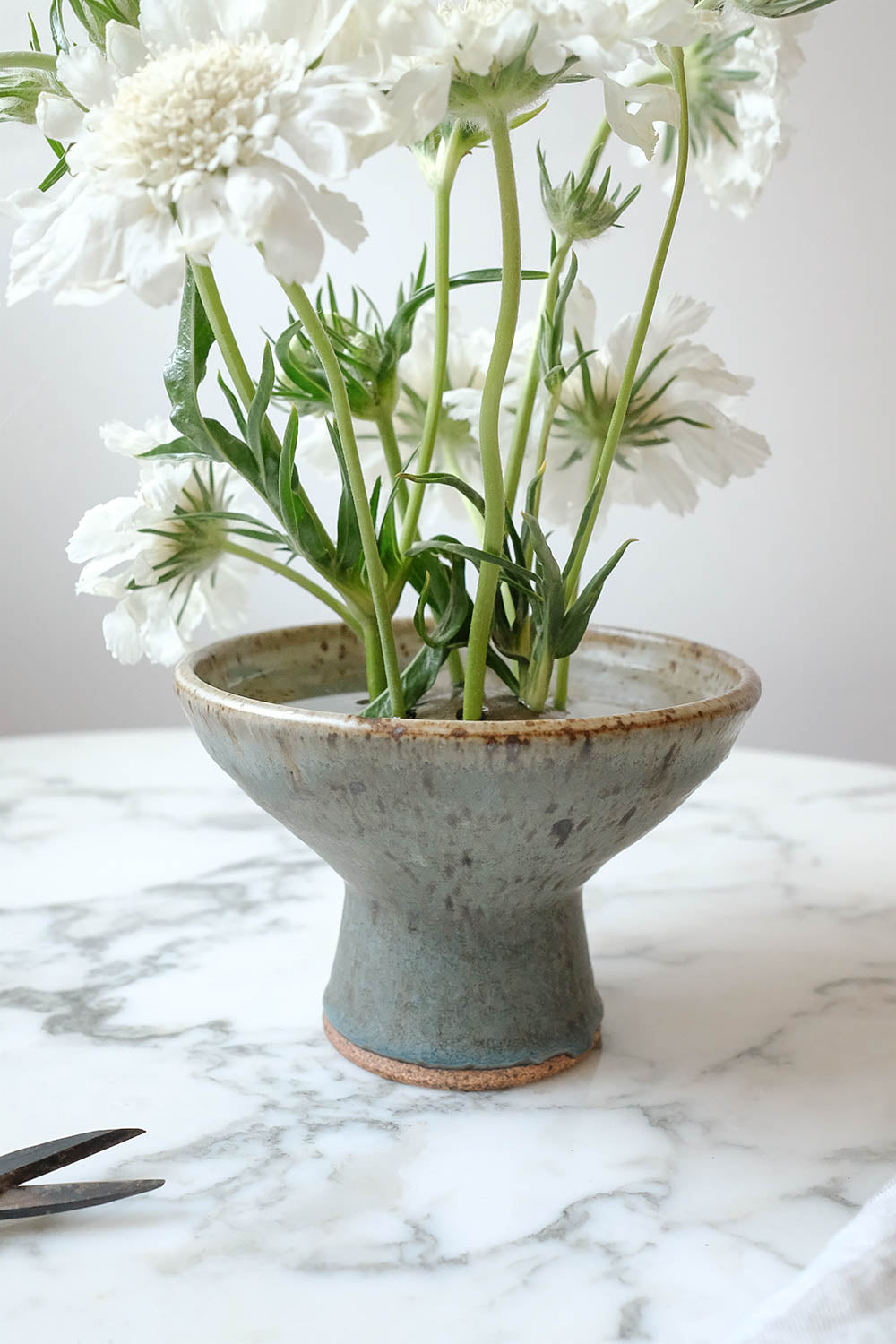 handmade ikebana vase with brass flower frog