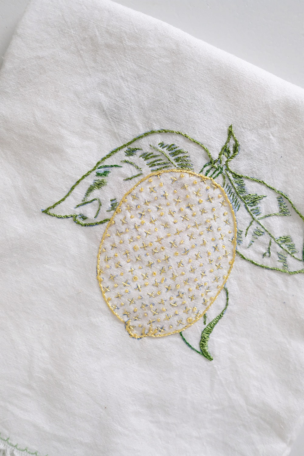 hand-embroidered tea towel
