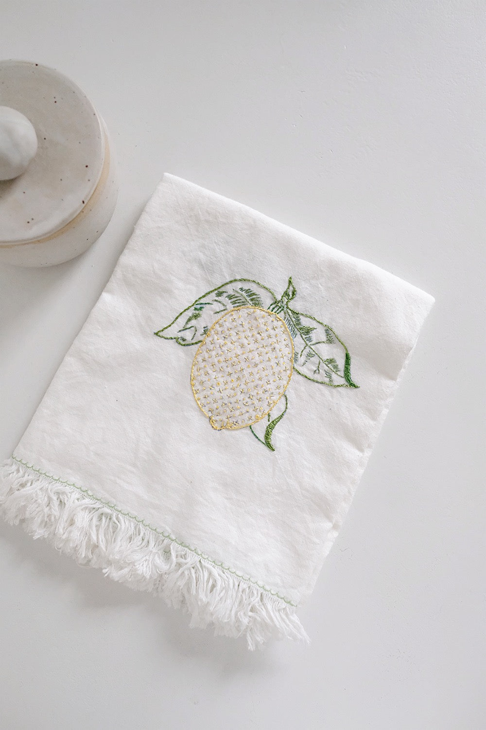 hand-embroidered tea towel