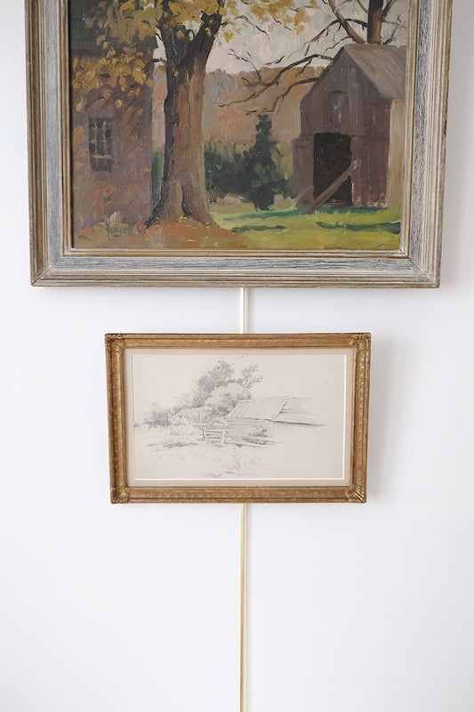 antique framed farm drawing