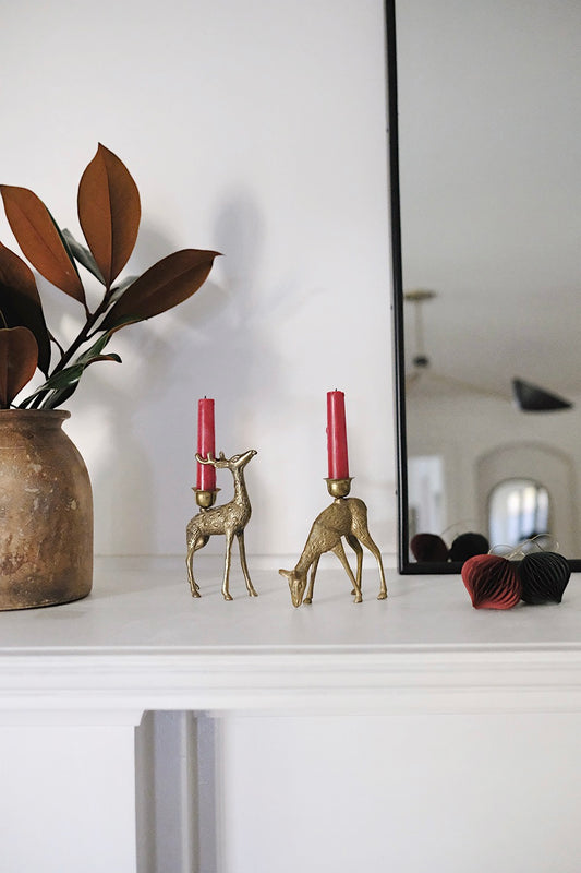 brass reindeer candlesticks - set of 2