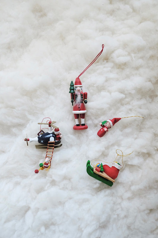 wooden christmas ornaments - set of 4