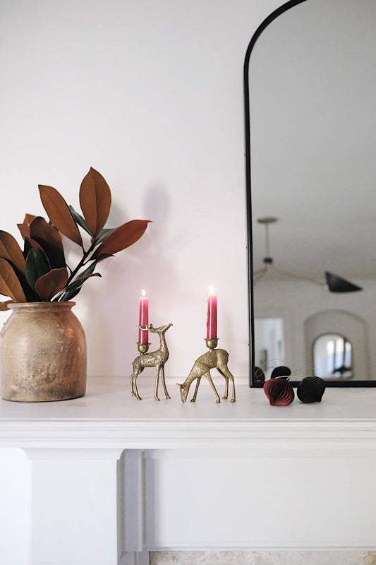 brass reindeer candlesticks - set of 2