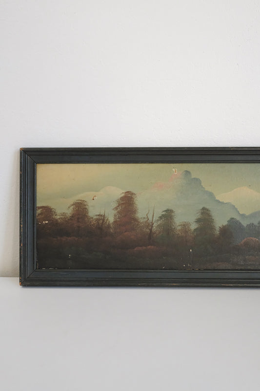 antique mountainside painting