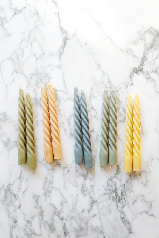 twist beeswax taper candles - set of 2